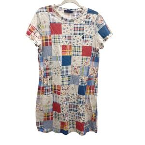 Polo Ralph Lauren Womens Plaid Floral Patchwork T-Shirt Dress Size Large Spring